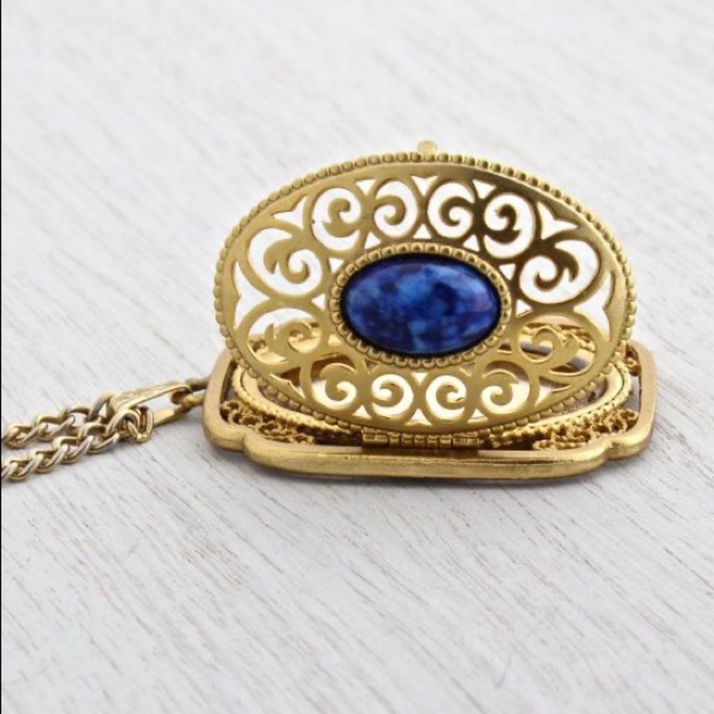 Vintage Locket Necklace Gold Tone Signed Avon